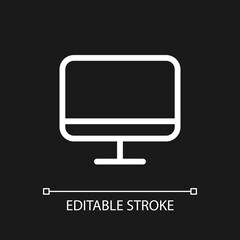 TV display pixel perfect white linear ui icon for dark theme. Television. Electronics store. Vector line pictogram. Isolated user interface symbol for night mode. Editable stroke. Arial font used