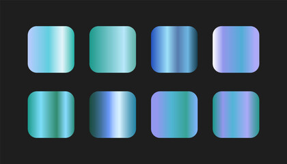 Super set of metallic gradient blue green color. Metallic palette. Blue metallic gradient azure 	
