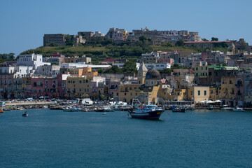 Fototapeta na wymiar View of old town of Procida island.