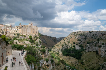 Fototapeta premium Basilicata, Italy. Streets of old town of Matera (Sassi di Matera). Etruscan towns of Italy. Southern Italy landscape.