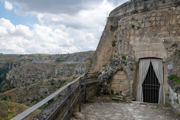 Fototapeta premium Basilicata, Italy. Streets of old town of Matera (Sassi di Matera). Etruscan towns of Italy. Southern Italy landscape.