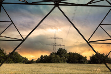 A Power Pylon in the Fields in Hohenlohe, Germany