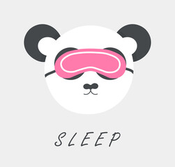 Cute panda head with sleep mask. Vector flat illustration isolated on white background.