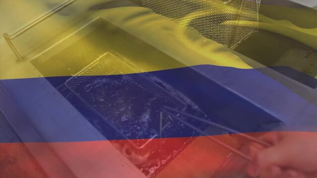 Digital animation of waving switzerland flag against mid section of soldiers with copy space