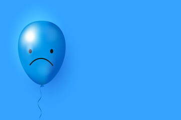 Ball 3d blue with a sad smile, sadness, depression
