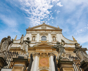 Architectural details of the Church of the Apostles St. Peter and Paul in old town in Krakow