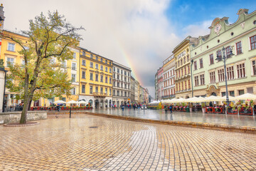 Fototapeta na wymiar Astonishing cityscape of Main market square in Krakow.