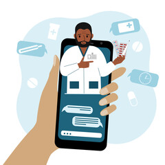 Online doctor consultation via smartphone. Concept of medical application and websites.