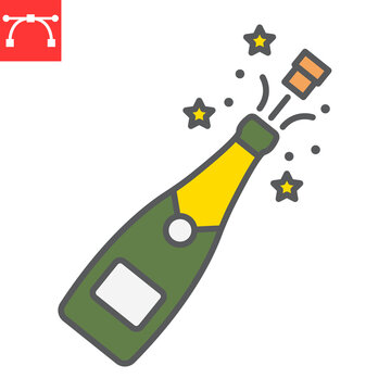 Champagne pop color line icon, Christmas and alcohol, champagne bottle pop vector icon, vector graphics, editable stroke filled outline sign, eps 10.