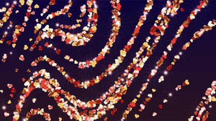 Realistic Background with Confetti of Hearts Glitter Particles. St. Valentine Day. Celebration pattern. Light Spots. Explosion of Confetti. Glitter Vector Illustration. Design for Banner.