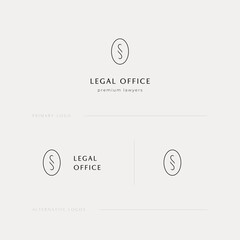 Minimalist legal practice logo. Sleek lawyer, solicitor, barrister branding.