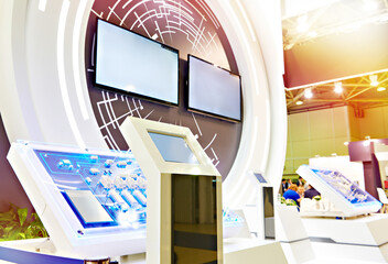 Electronic digital stands at industrial exhibition