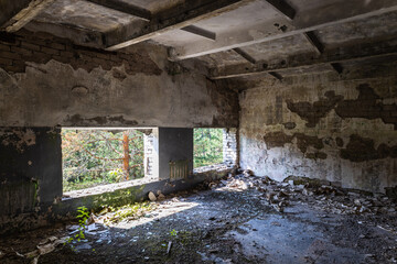 Fototapeta na wymiar Abandoned secret Soviet Union military ghost town Irbene in Latvia
