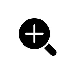 Fototapeta premium Magnifier and plus black glyph ui icon. Enlargement. Simple filled line element. User interface design. Silhouette symbol on white space. Solid pictogram for web, mobile. Isolated vector illustration