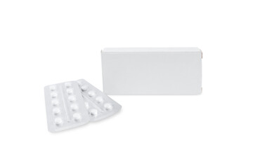 Isolate a box with medicines and two blisters of pills nearby