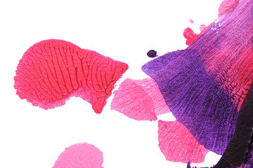 pink purple abstract acrylic painting color texture on white paper background by using rorschach inkblot method