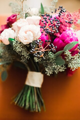 Wonderful luxury wedding bouquet of different flowers