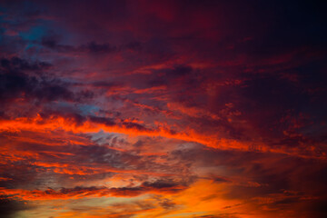 Beautiful red and orange clouds, summer sunset