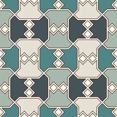 Geometrical ornament. Seamless pattern. Abstract backdrop. Figures wallpaper. Geometric background. Ethnic motif. Mosaic ornate. Digital paper. Textile print. Web design. Vector artwork