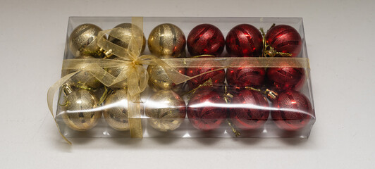 Collection of colored christmas balls, Isolated over white.