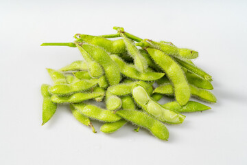 Fresh edamame on a monochrome background