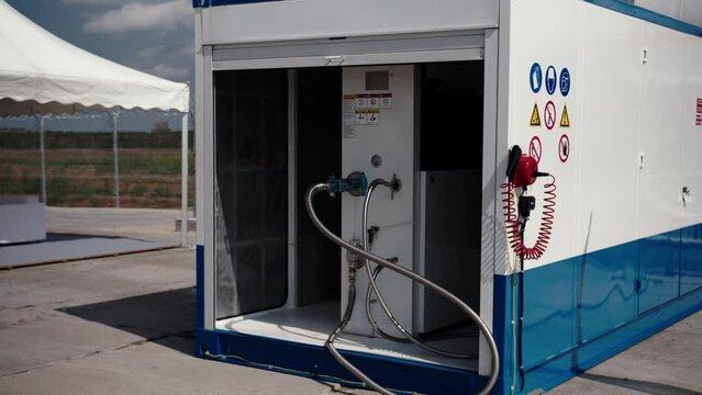 Mobile LNG Filling Station With One Dispenser With Safety Stickers And Warning Signs