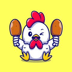Cute chicken Holding Fried Chicken Cartoon Vector Icon Illustration. Animal Food Icon Concept Isolated Premium Vector. Flat Cartoon Style
