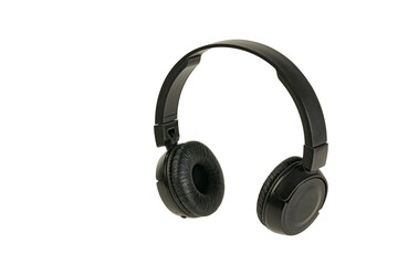 Fototapeta na wymiar Black wireless Bluetooth headphones isolated on white background.