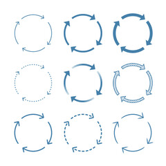 巴型の矢印のセット 回転、段階、プロセス、循環、繰り返し、サイクル、4段階