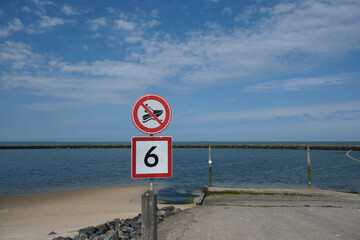 Water scooters not allowed traffic sign. Persoanal water crafts forbidden area.