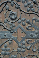 Ornate doors at St. Lorenz Kirche, or St. Lawrence Church, in the historic city of Nuremberg in Germany.