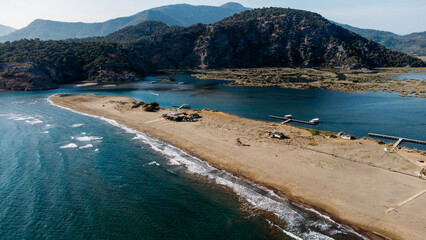 Iztuzu Beach aeriel Drone Photo, Aegean Sea, Dalyan Mugla Turkey
