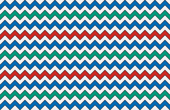 Wavy zigzag pattern in ancient Egypt color style. Seamless tile with a pattern, based on the ancient Egyptian colors red, turquoise, blue and white, expendable in all directions. Illustration. Vector.