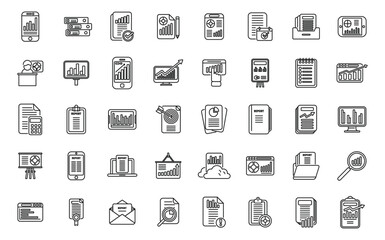Business report icons set outline vector. File document