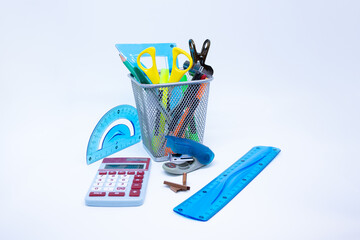 Obraz premium School supplies isolated on white background - Time to back to school concept