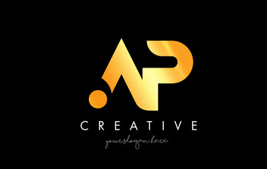 Golden Gold AP Letter Logo Design with Creative Modern Trendy Typography.