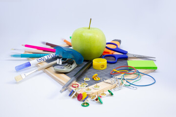 Naklejka premium School supplies isolated on white background - Time to back to school concept
