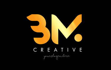 Golden Gold BM Letter Logo Design with Creative Modern Trendy Typography.