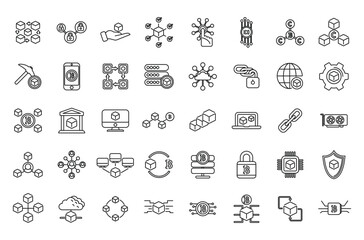 Block chain icons set outline vector. Crypto data