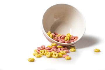 Image of cereal with bowl on white background