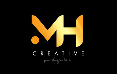 Fototapeta na wymiar Golden Gold MH Letter Logo Design with Creative Modern Trendy Typography.