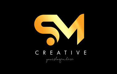 Golden Gold SM Letter Logo Design with Creative Modern Trendy Typography.