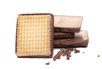 Chocolate filled cookie, biscuit isolated on white 