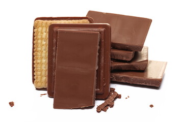 Chocolate filled cookie, biscuit isolated on white 