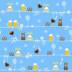 Endlosmuster Oktoberfest Symbole Grün Braun Blauer Hintergrund