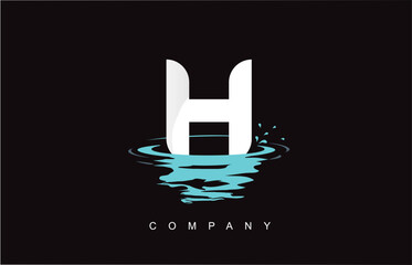 H Letter Logo Design with Water Splash Ripples Drops Reflection