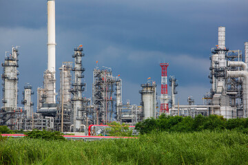 Scene of oil refinery plant of petrochemistry industry storm