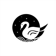 Duck illustration vector logo design at night.