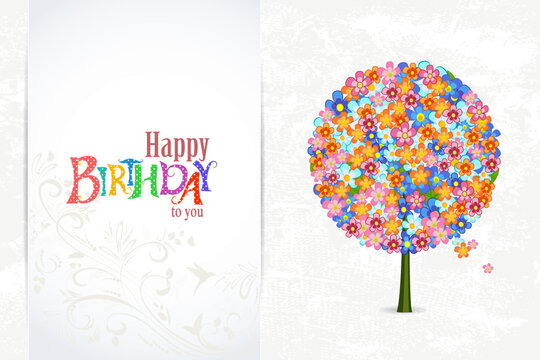 romantic card with decorative tree with tiny flowers. vintage ba