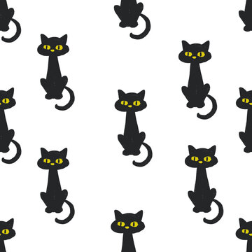 seamless pattern with black cat